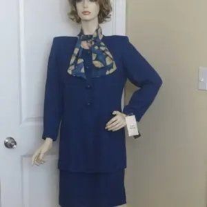 1980s JC Penney Petite Dress in Navy with Scarf - Size 12, NWT